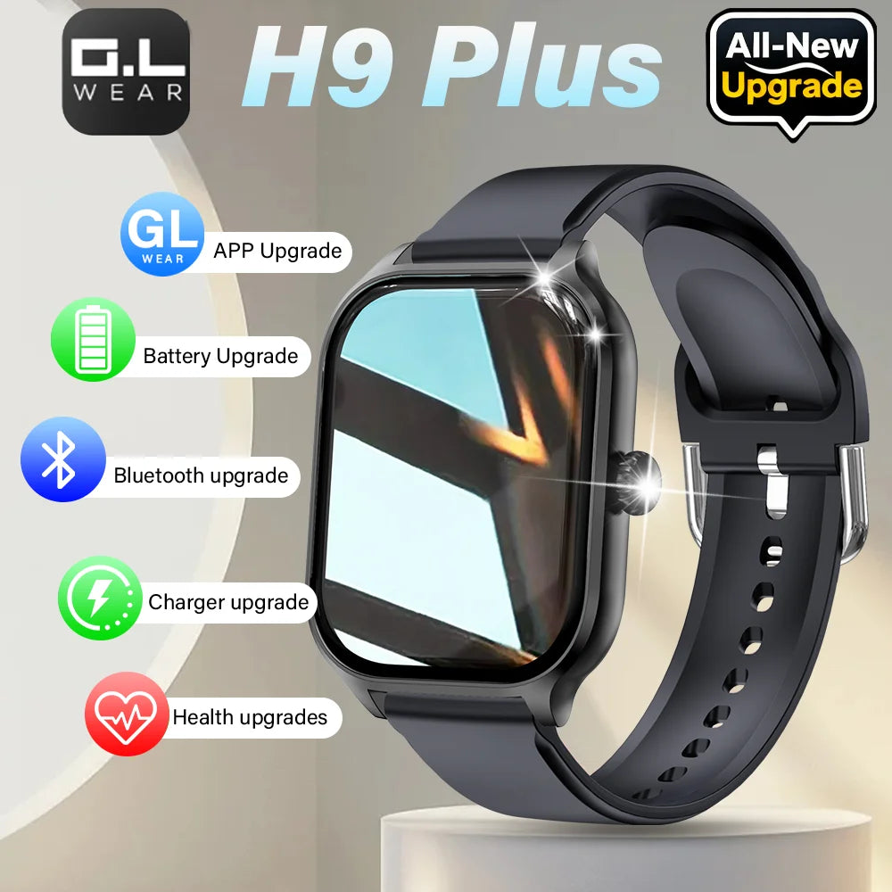 H9 Plus smartwatch with black silicone band and square touchscreen display
