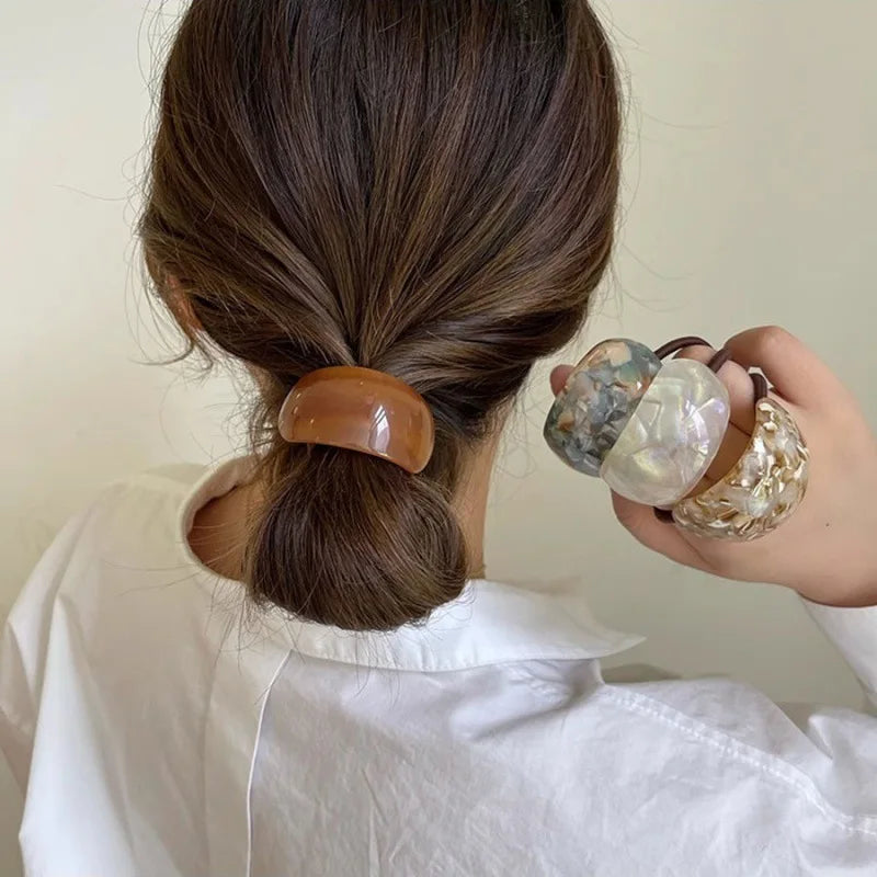Women's Acrylic Patterned Hair Ties - Elegant Ponytail Holders