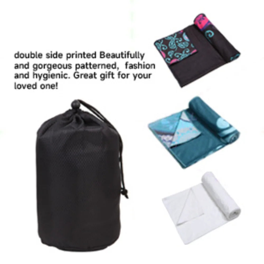 Double-sided yoga mat towel set with carry bag and matching towels