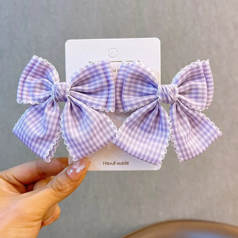 2-Piece Plaid Bow Hair Clips - Lace Kawaii Lolita Hair Accessories for Women & Girls