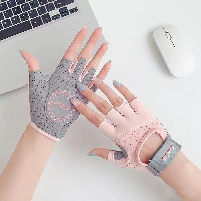 Women's Half-Finger Workout Gloves - Anti-Slip Grip for Gym, Yoga & Cycling