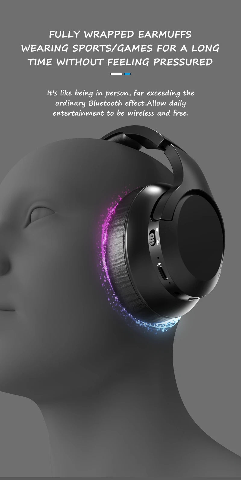 Black over-ear wireless headset with glowing RGB light ring