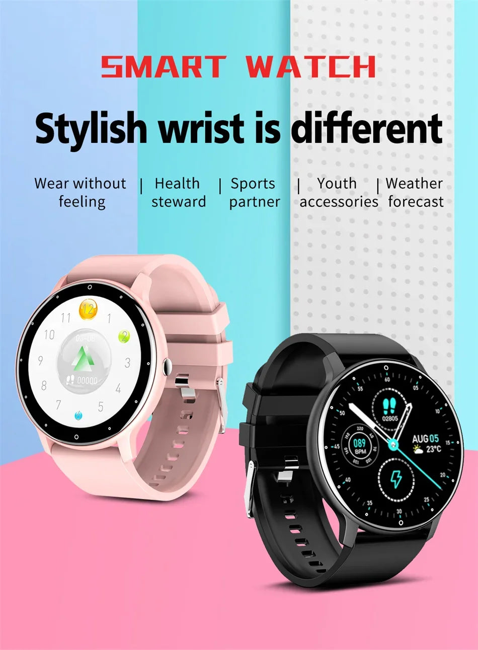 KaiAqua X27 fitness smart watches, pink and black pair, 1.28-inch AMOLED display with Bluetooth calling and 123 sport modes