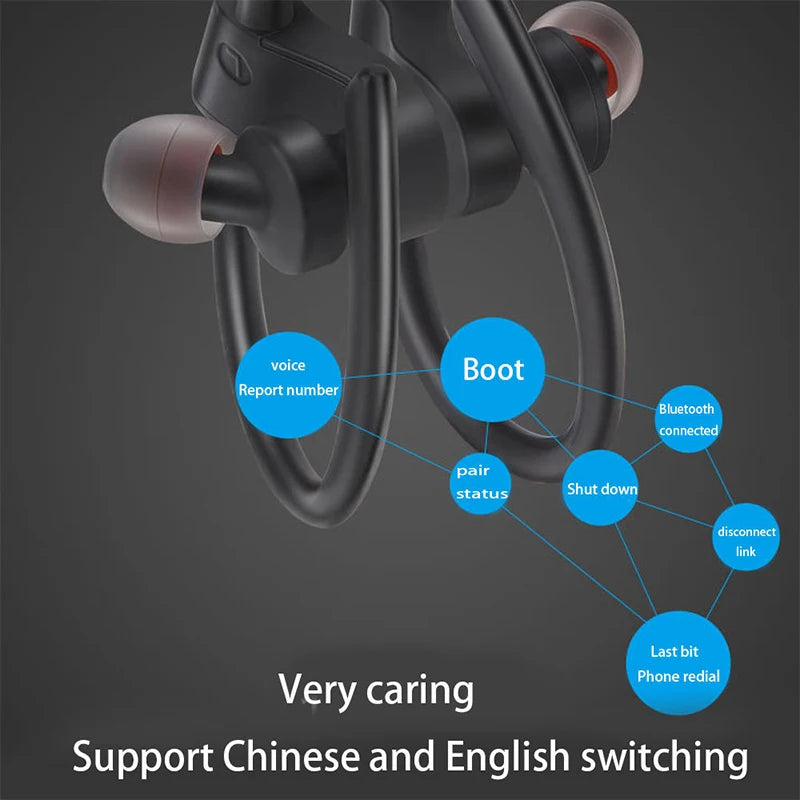 Black in-ear neckband earbuds with ear hooks and inline control housing