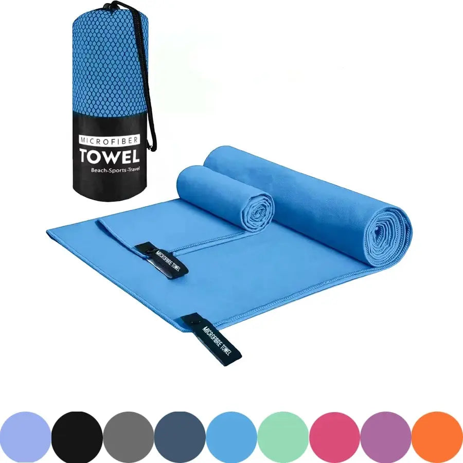 Quick-Dry Microfiber Sports Towel by Cedar & Moore, blue with storage bag
