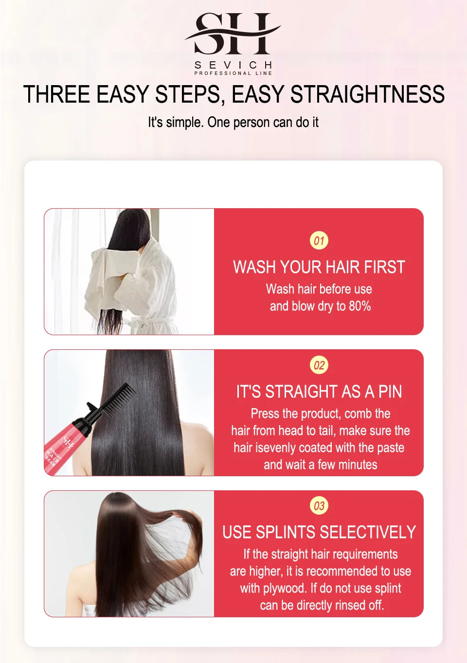 Sevich Keratin Straightening Cream with Comb – professional salon treatment infographic