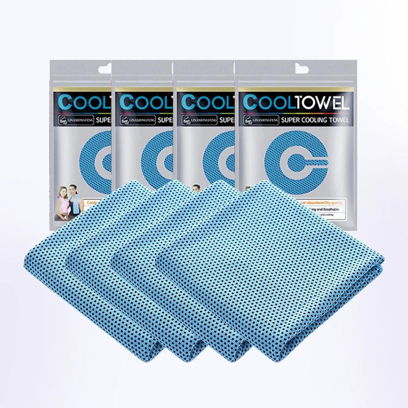 Cedar & Moore 4-pack cooling towels, blue microfiber sports towels for gym, yoga and outdoor activities.