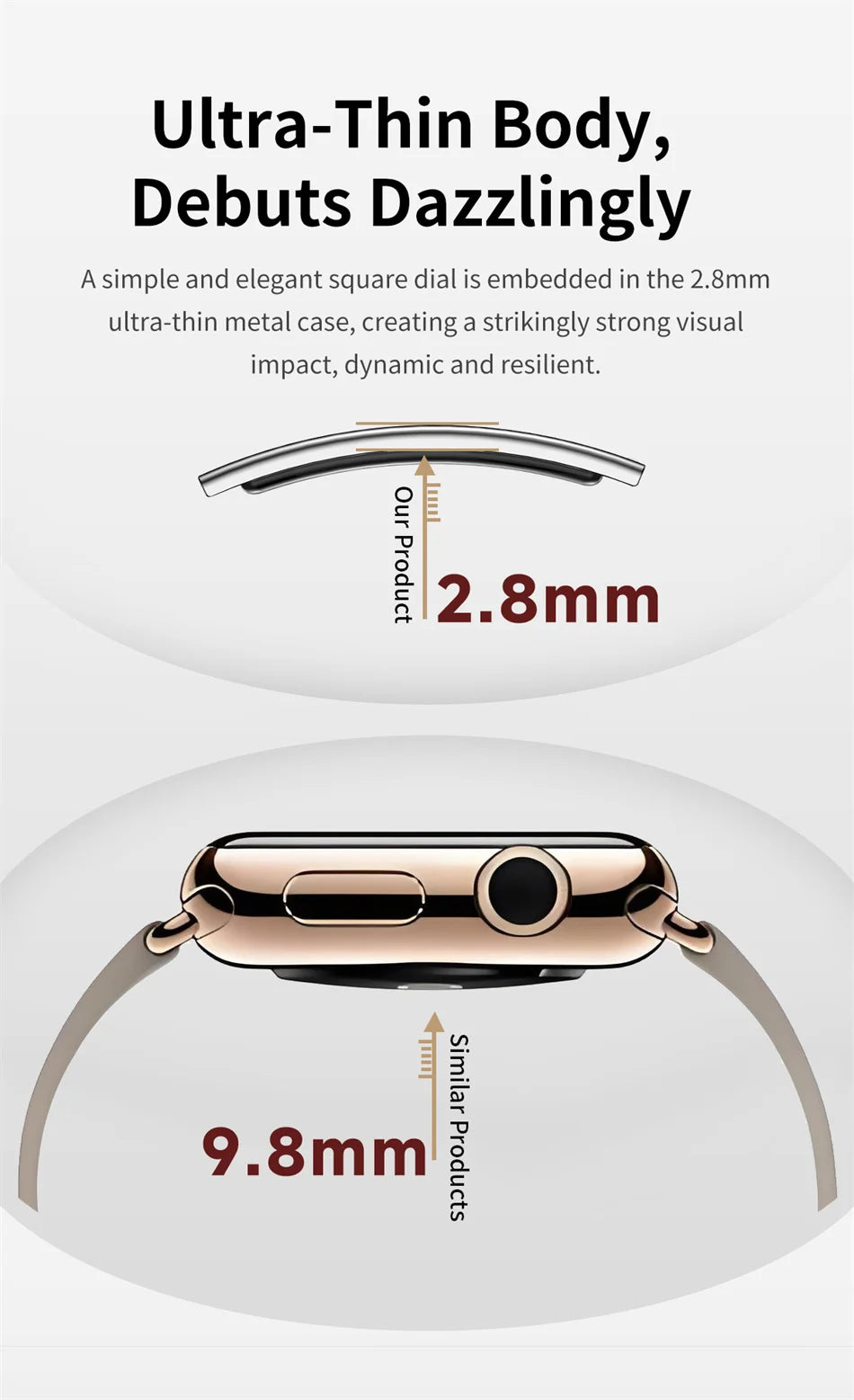 Slim smart fitness tracker bracelet with 2.8mm case and metal mesh strap