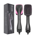 Hot air brush hair dryer set with box and two units, black body and pink accents
