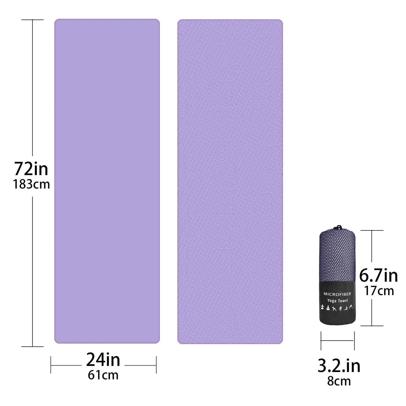 Premium non-slip Cedar & Moore yoga towels, two purple microfiber towels 183x61 cm with silicone grip and carry bag