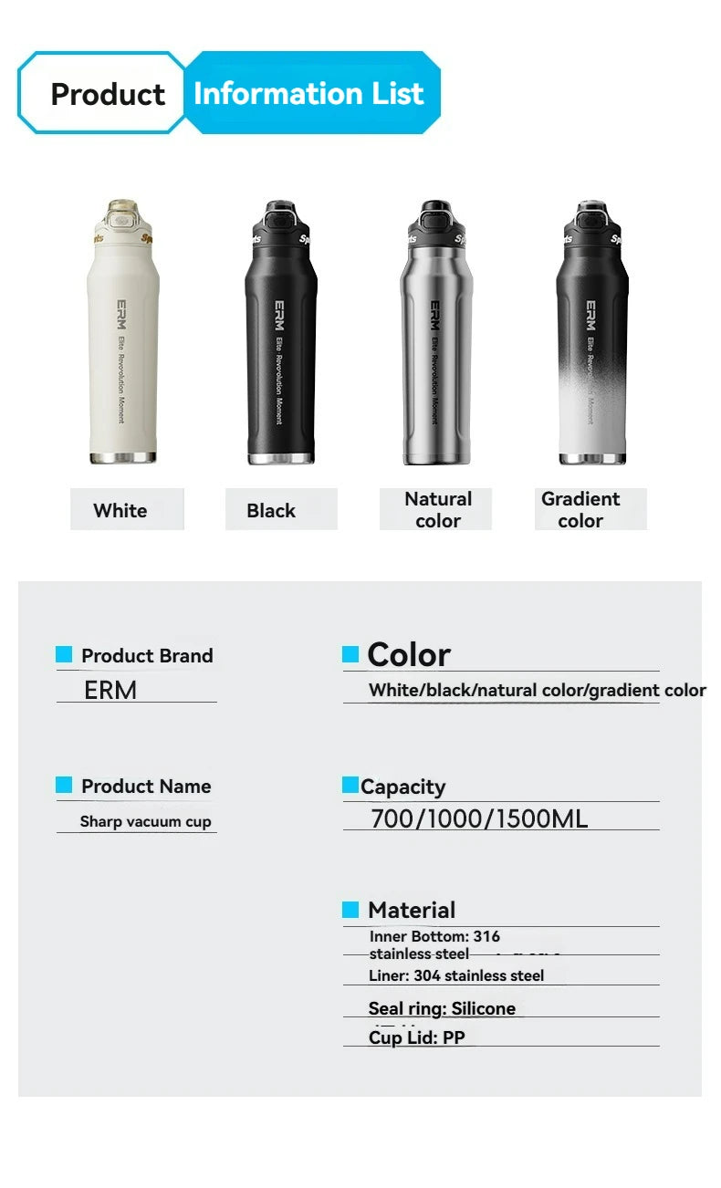 1L Stainless Steel Insulated Bottle - 6-Layer Vacuum Flask for Hiking, Cycling & Fitness