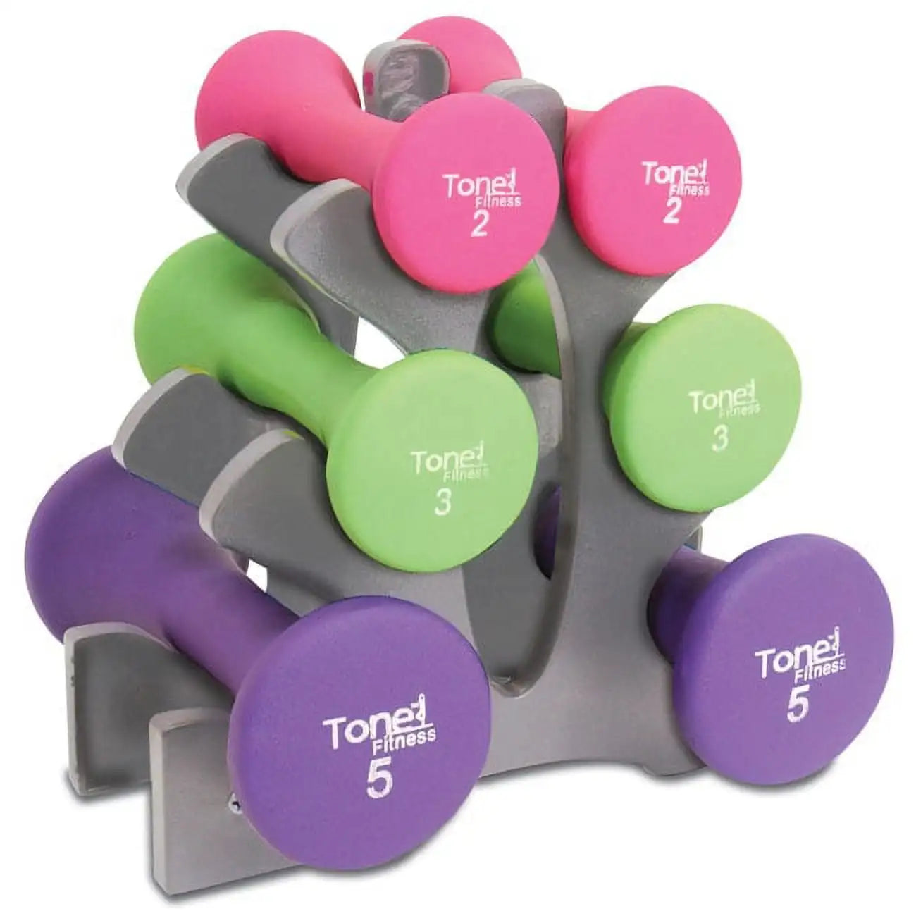 6-Piece Neoprene Dumbbell Set with A-Frame Rack - 2lb, 3lb, 5lb Pairs (20lb Total)