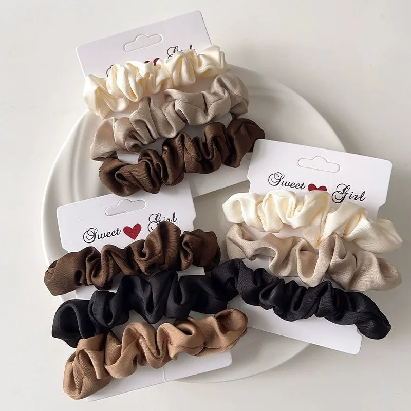 Multi Pack Elegant Satin Pleated Scrunchies - Solid Color Hair Ties for Women