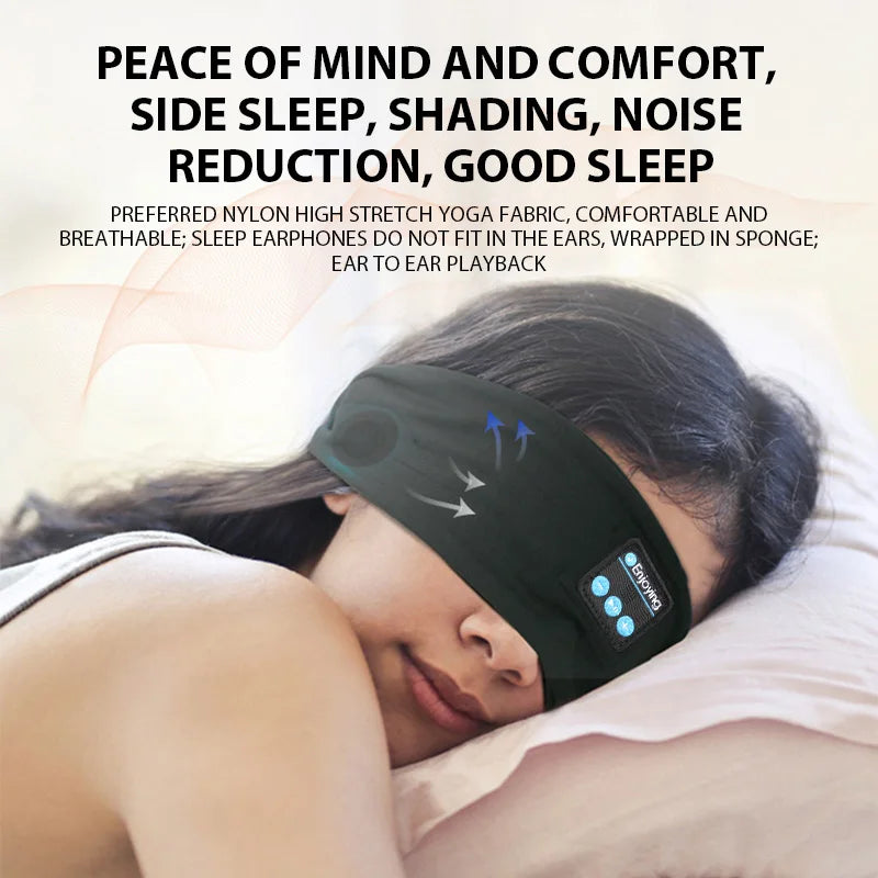 Black sleep headband headphones worn on side of head with speaker panel