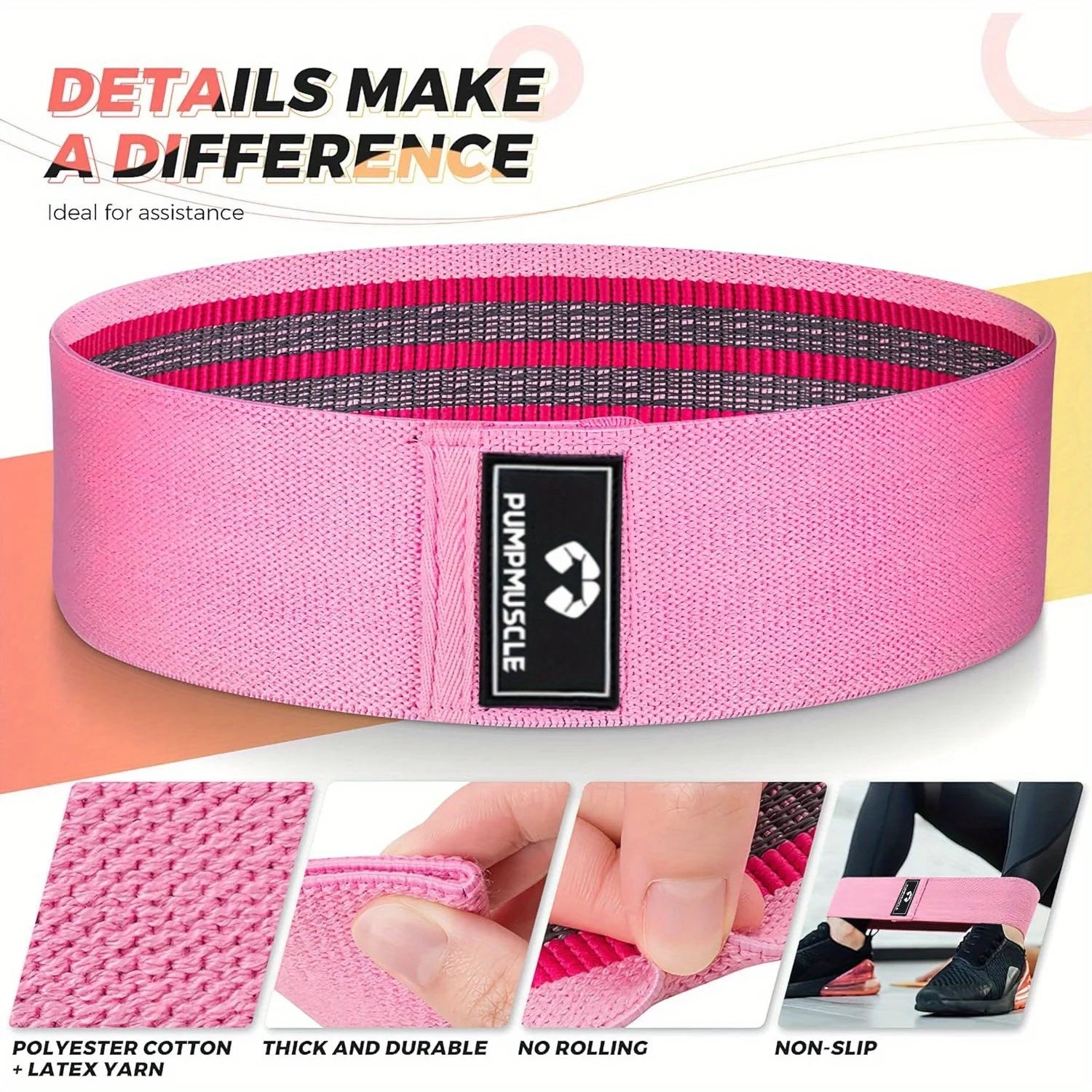 Fabric Resistance Bands Set - 3-Piece Pink Booty Bands by Cedar & Moore, non-slip and durable.