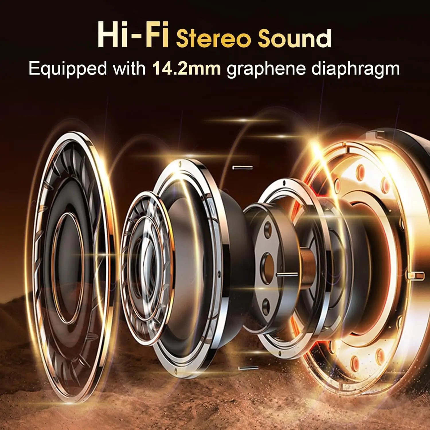 Earbud stereo sound driver graphic with multiple speaker rings