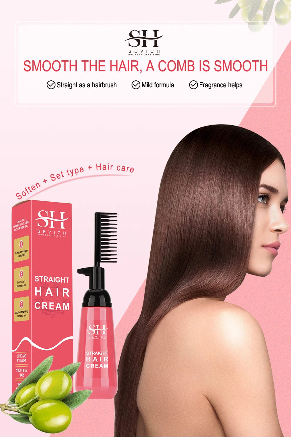 Sevich Keratin Straightening Cream with Comb, 150ml, pink box and bottle