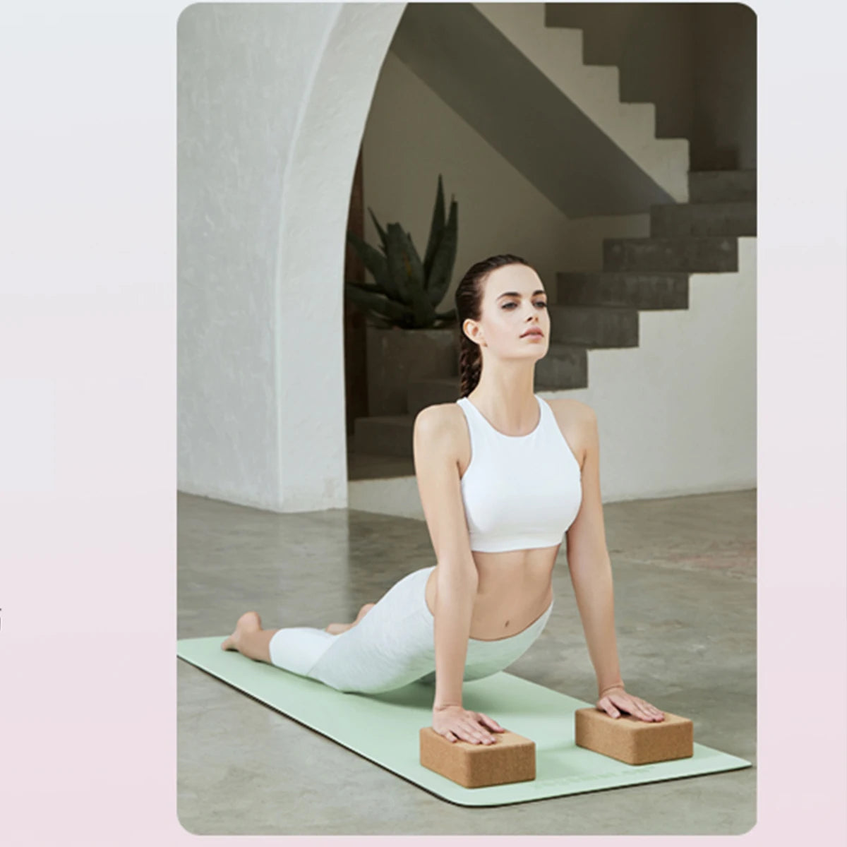 6mm TPE yoga mat mint green, eco-friendly non-slip with cork yoga blocks