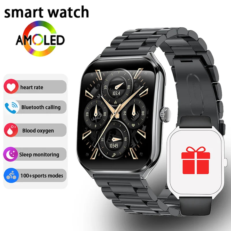 Ultra-thin AMOLED smart watch with black mesh strap and black display