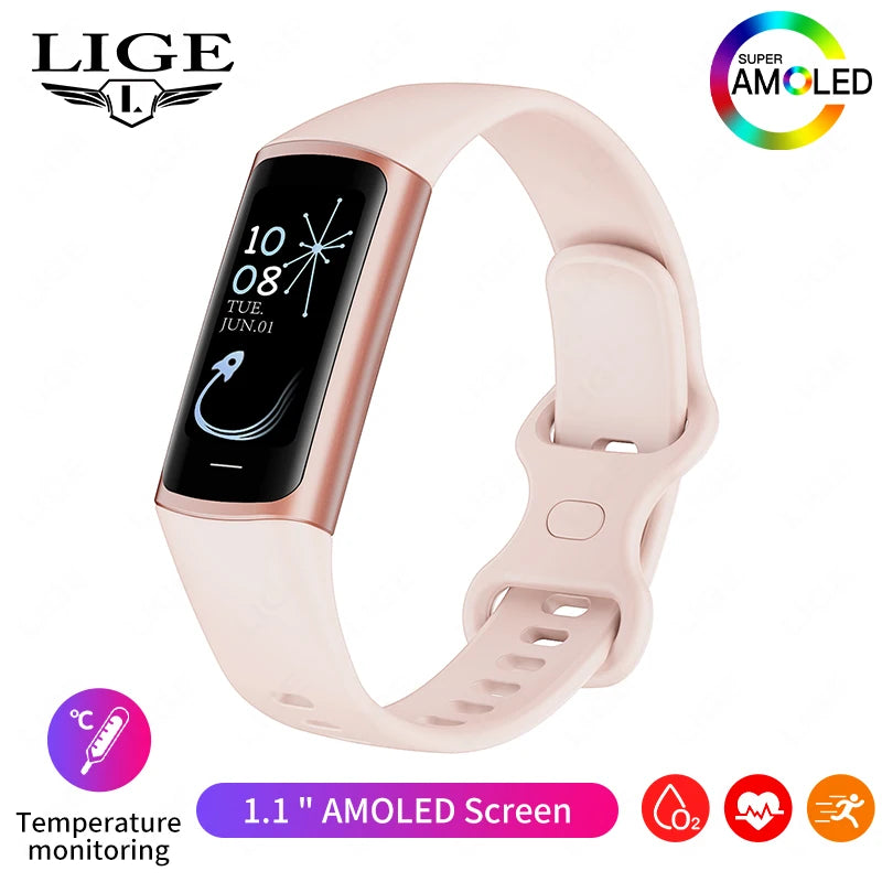 LIGE Fashion Smartwatch Temperature Blood Heart Oxygen Monitoring Bracelet