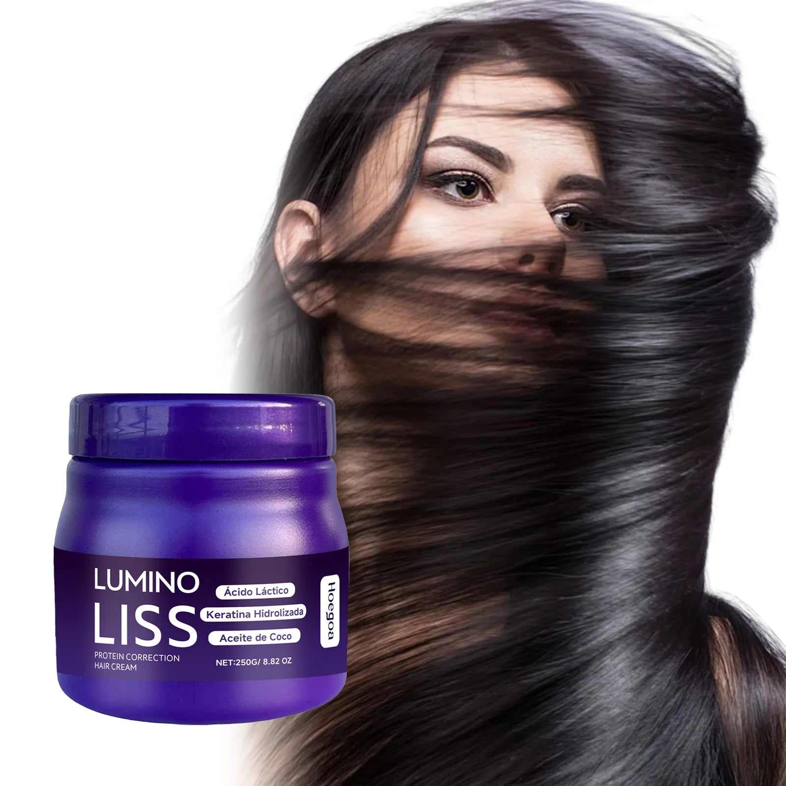Purple LUMINO LISS keratin protein straightening cream jar for anti-frizz hair treatment