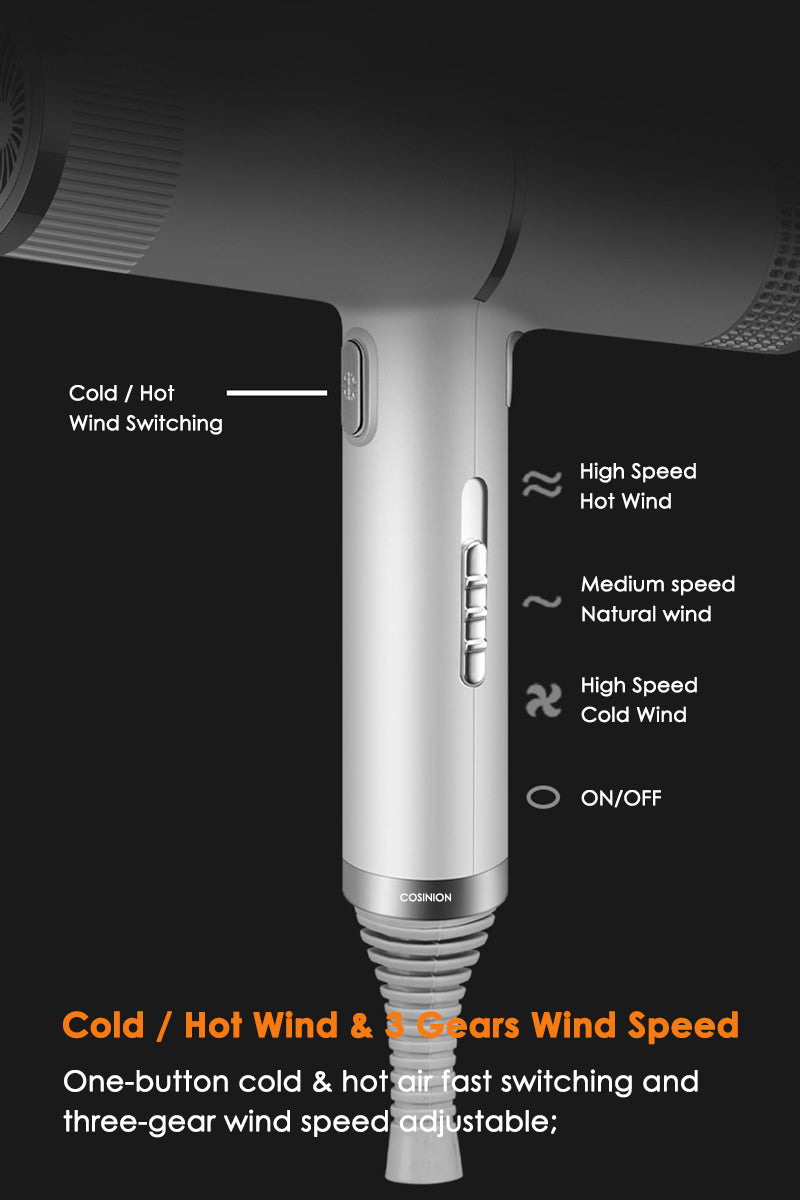 Professional hair dryer with side hot and cold switch and speed controls