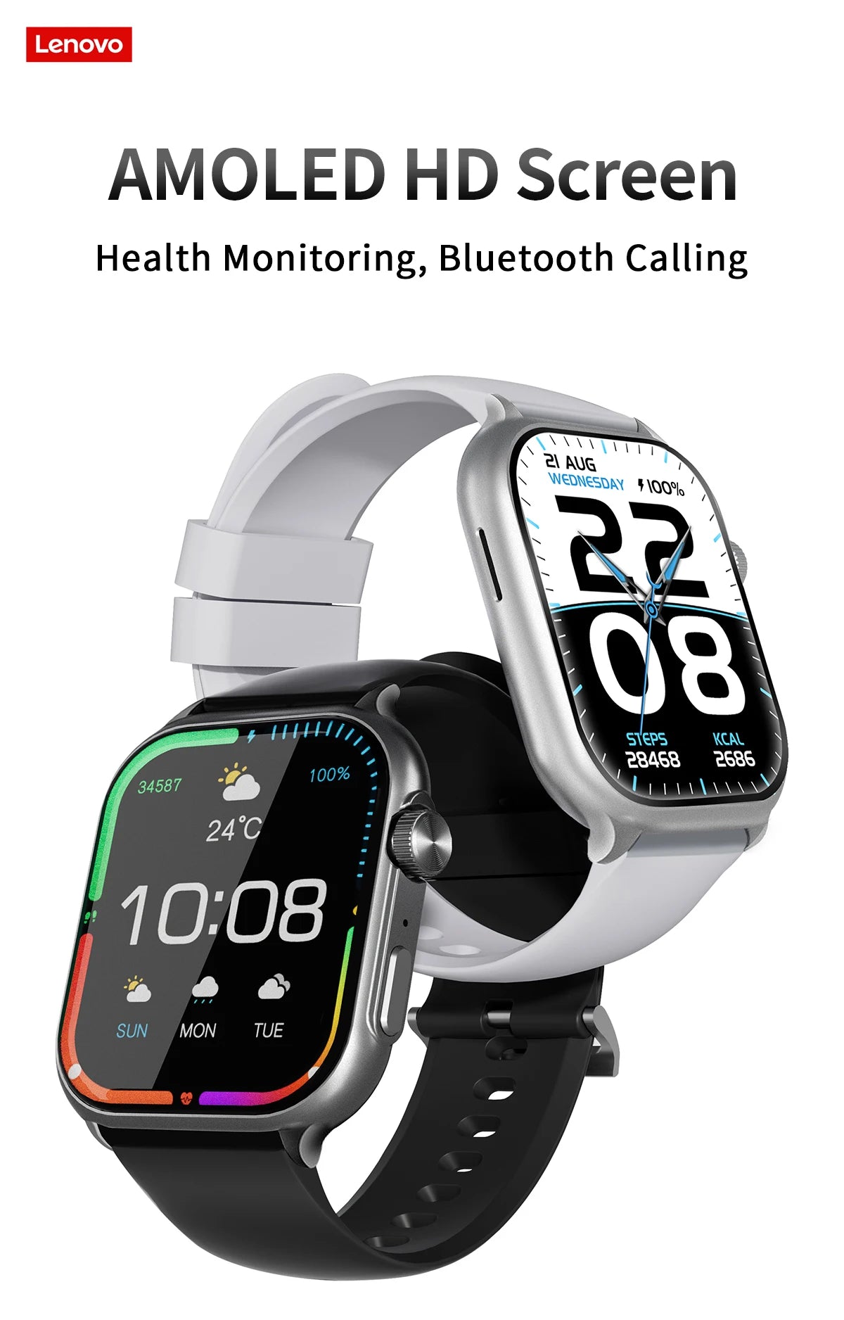 Lenovo Smart Watch Fit F101 - 1.96" AMOLED Display with Bluetooth Calling & Health Monitoring