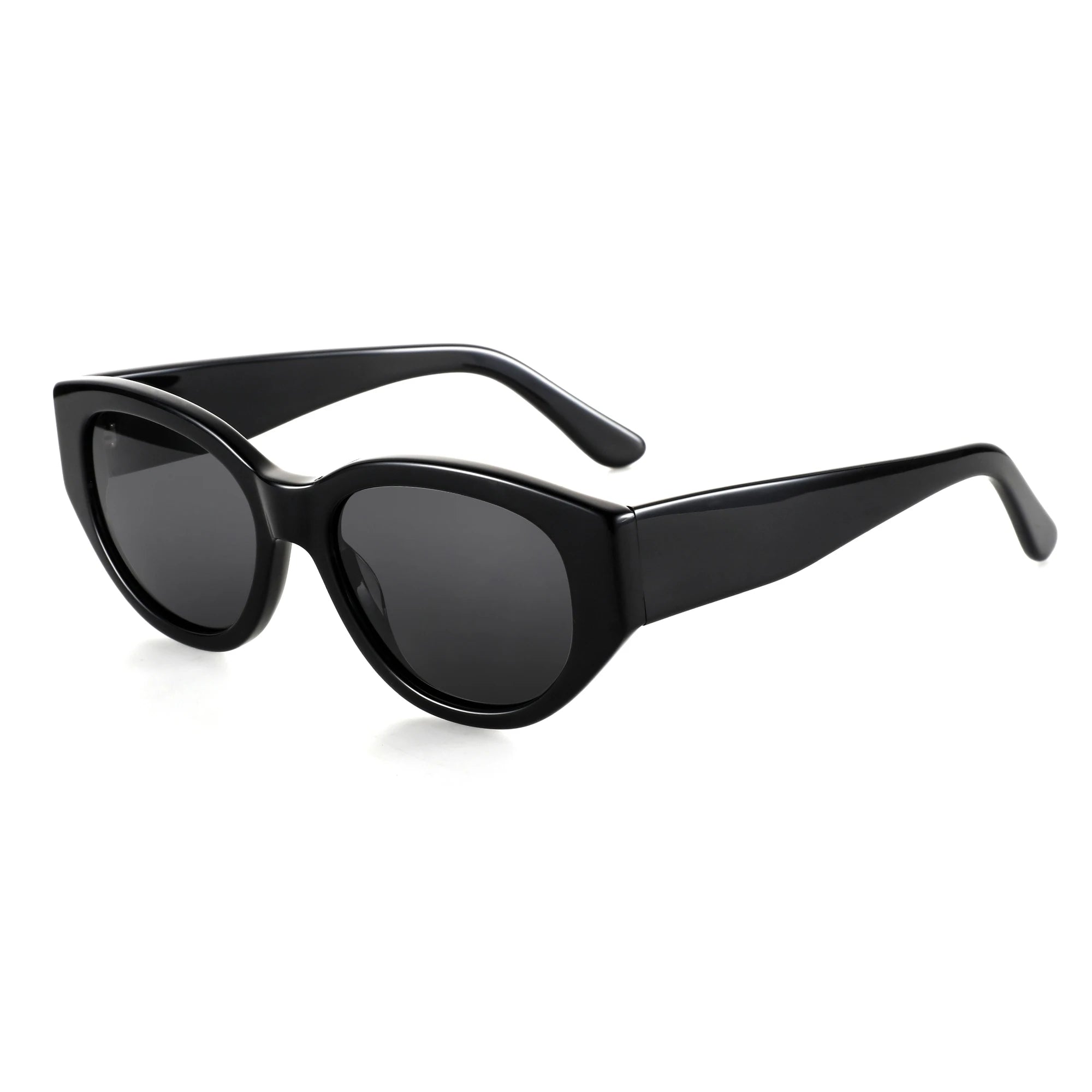 Women's black cat-eye sunglasses with dark lenses, front view