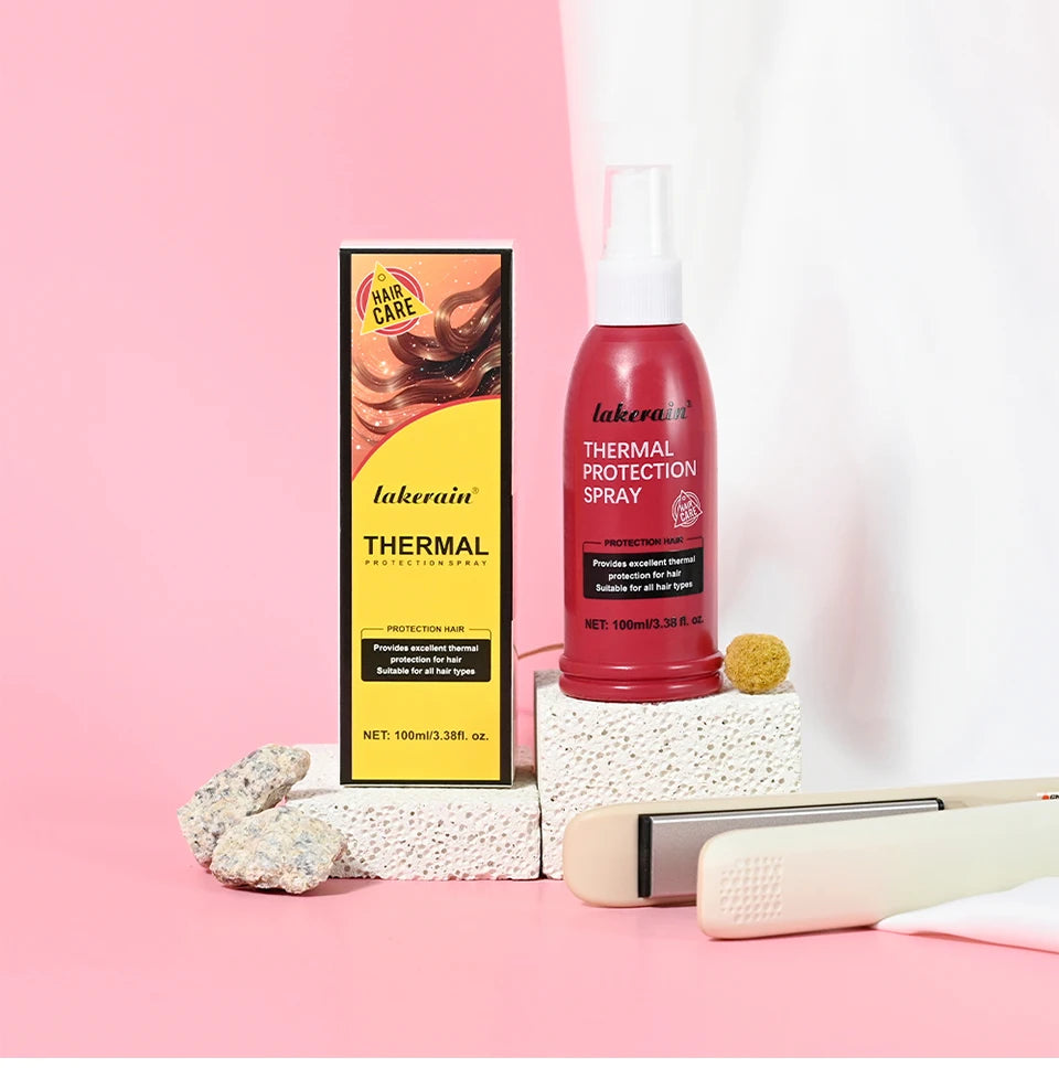 Lakerain Thermal Protection Spray bottle, red 100ml, hair treatment; 2 items including yellow box