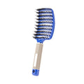 Blue detangling hairbrush with boar bristle and nylon pins, blue end cap