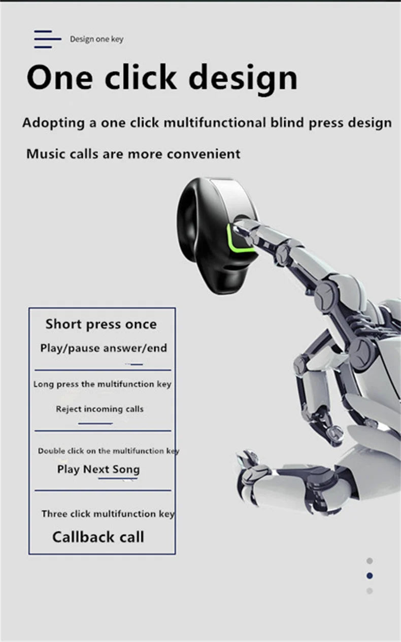 Clip-On Wireless Earphone - Bluetooth 5.3 Open-Ear Design with Noise Cancelling & Mic
