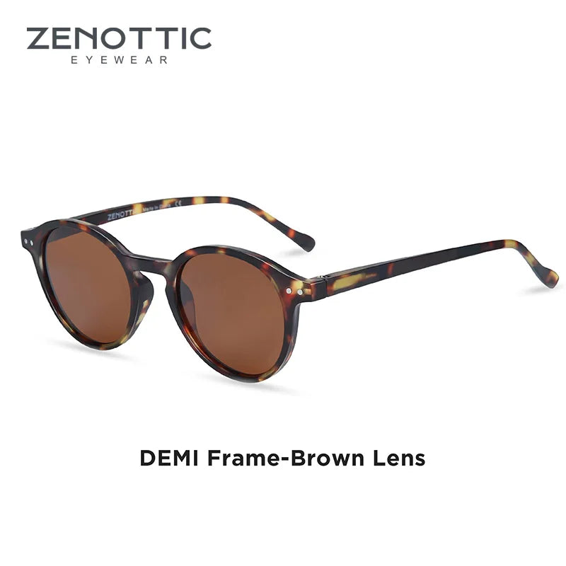 Small round retro polarized sunglasses, demi brown frame, brown lenses