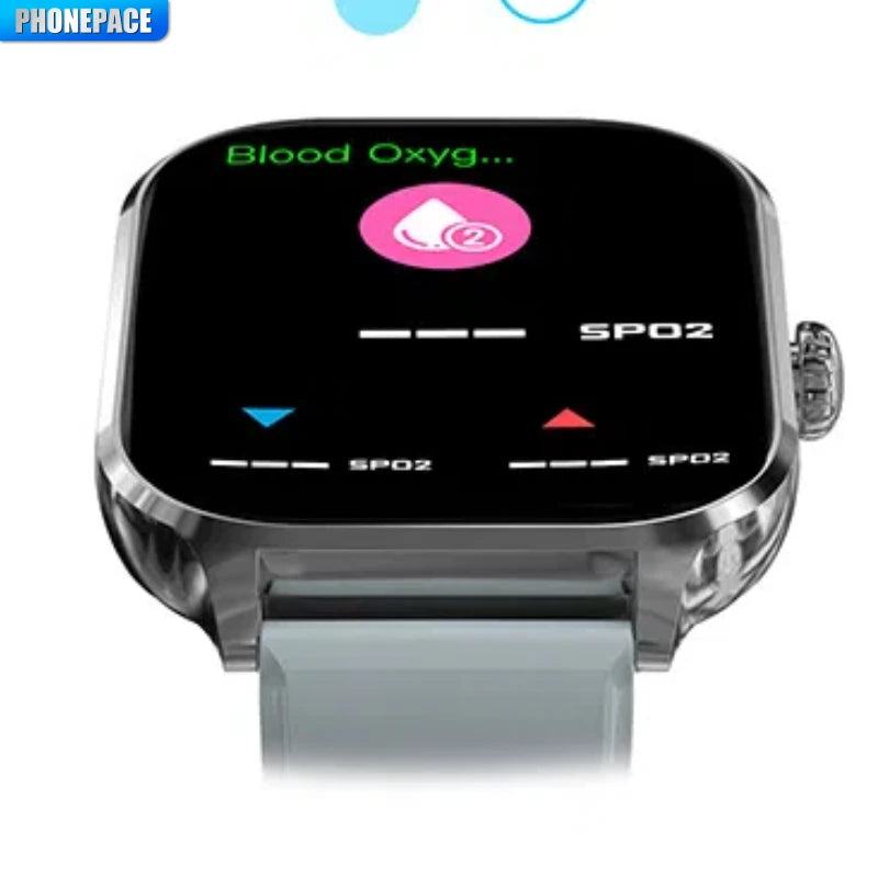 Health smartwatch close-up with blood oxygen indicator and SP02 labels