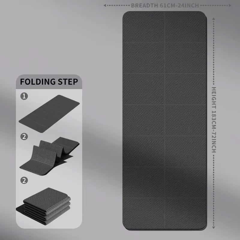 Foldable TPE Yoga Mat dark gray 61x183cm, non-slip portable exercise mat for travel and gym