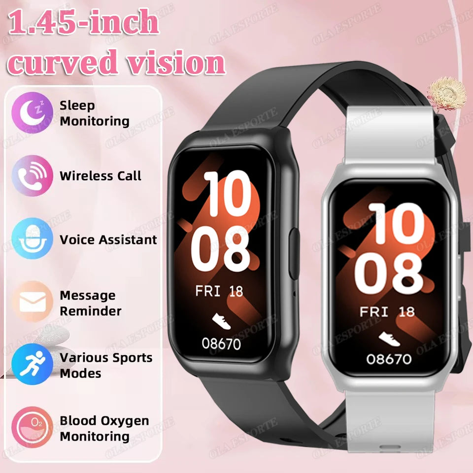 Curved Screen Smart Watch - Heart Rate Blood Oxygen Pressure Sleep Monitor Waterproof