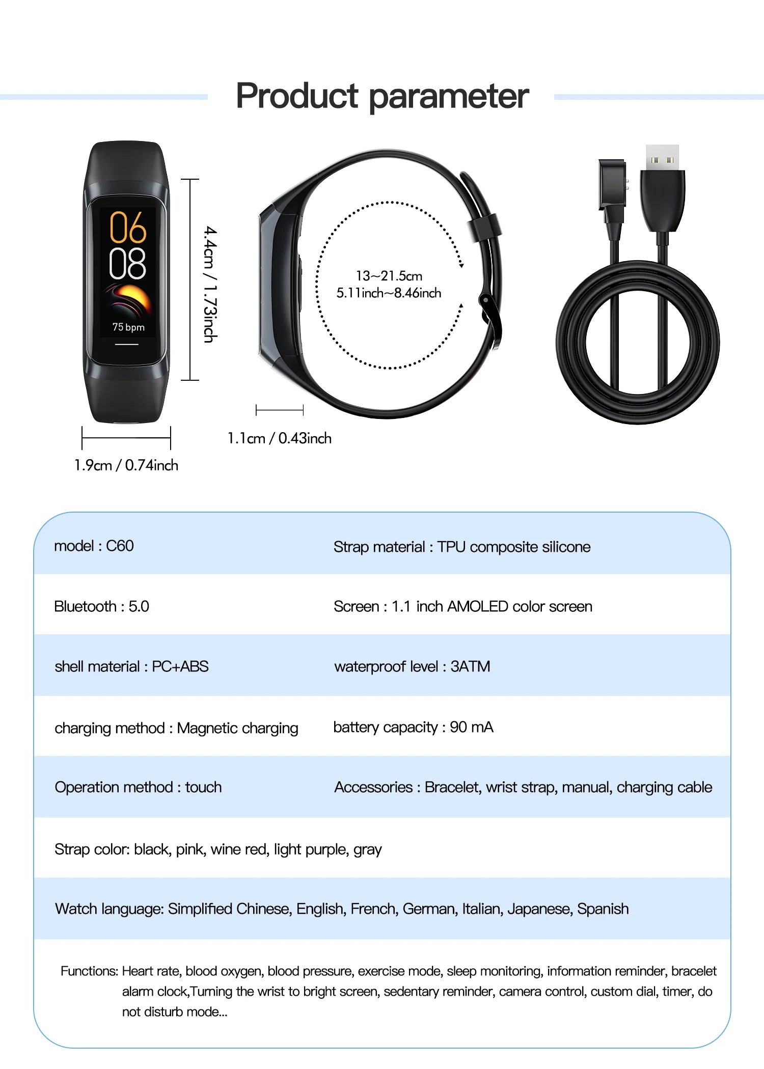 LIGE 1.1 Inch Amoled Waterproof Heart Rate Monitor Slim Smart Watch