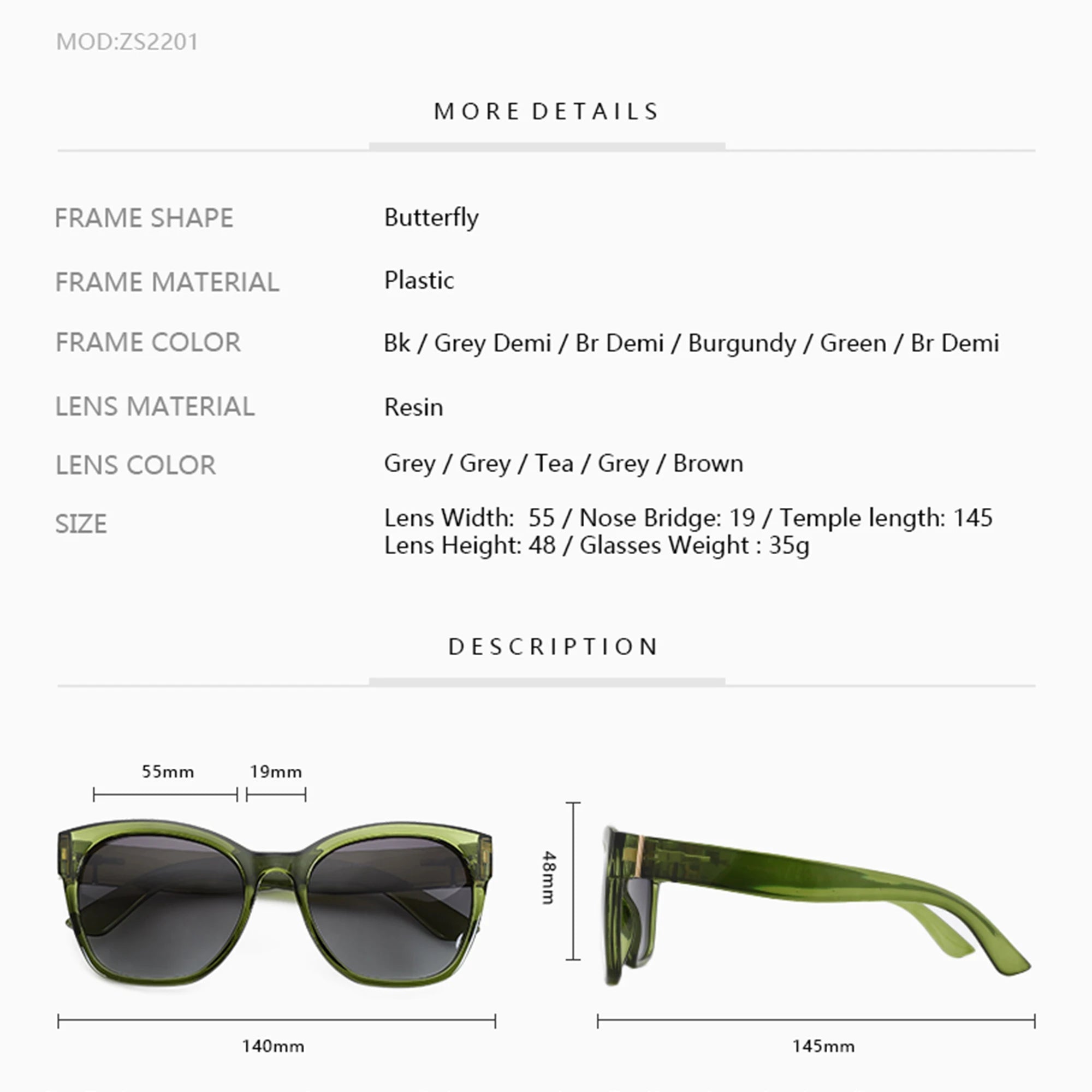 ZENOTTIC Original Butterfly Frame Polarized Sunglasses