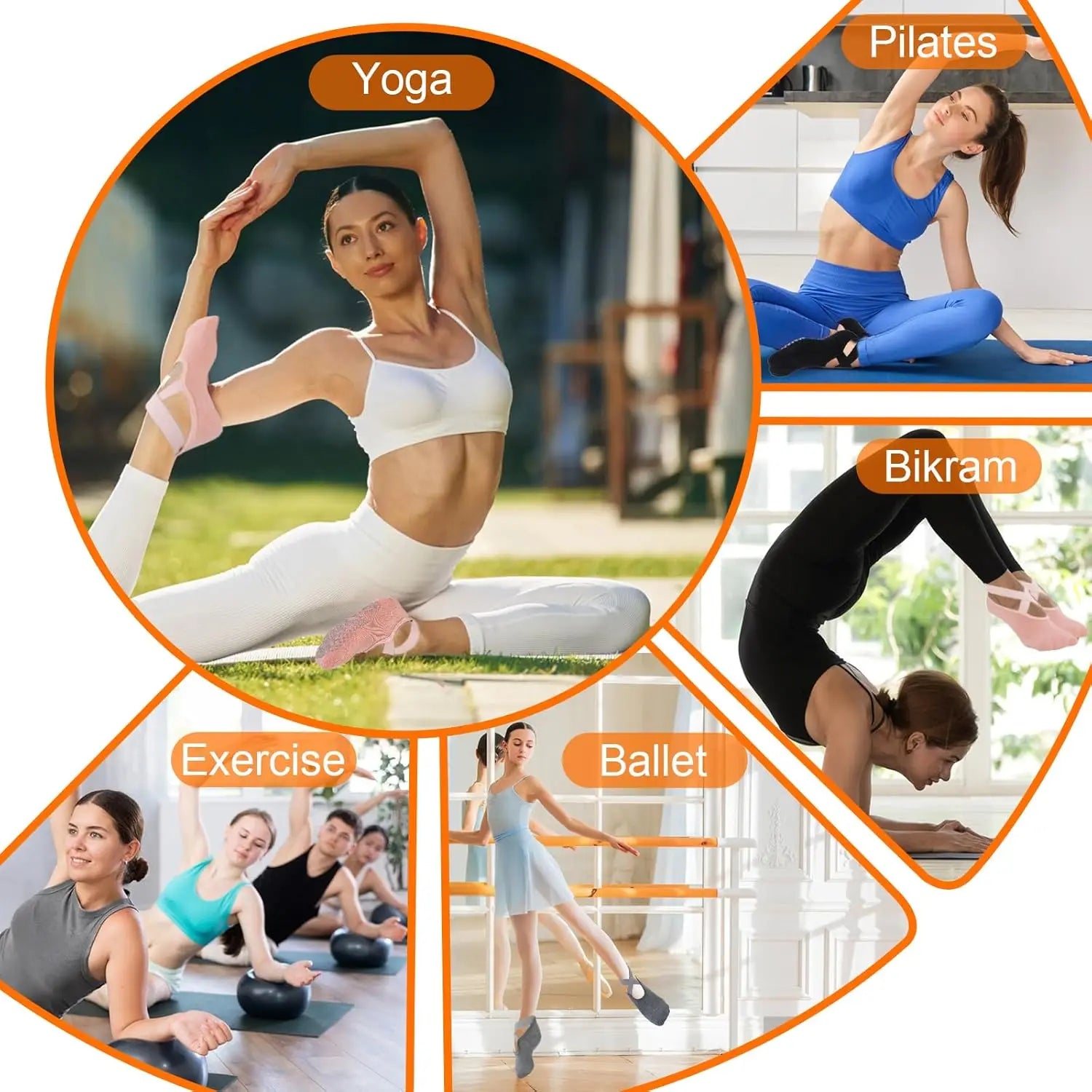 3-Pair Yoga Socks Set - Non-Slip Grip Socks with Straps for Women (Yoga, Pilates, Ballet)