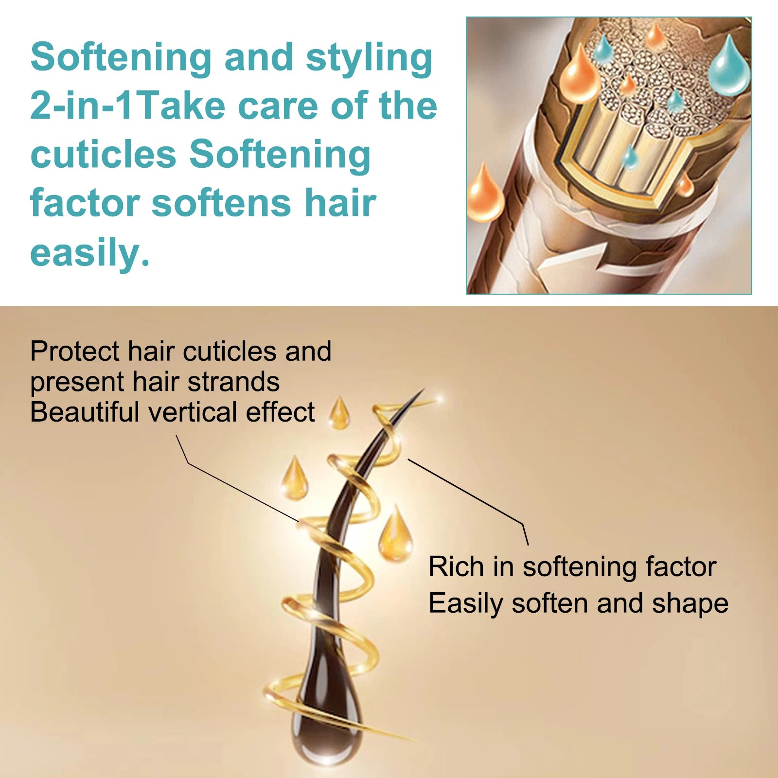 Keratin Straightening Cream Cedar & Moore 60ml for hair treatments; golden droplets illustrate smoothing and repair.