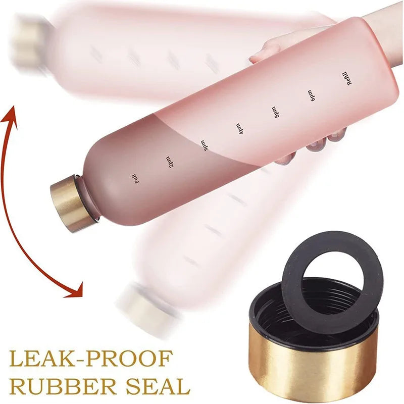 1 Liter Motivational Water Bottle with Time Markers - Sports Hydration Tracker