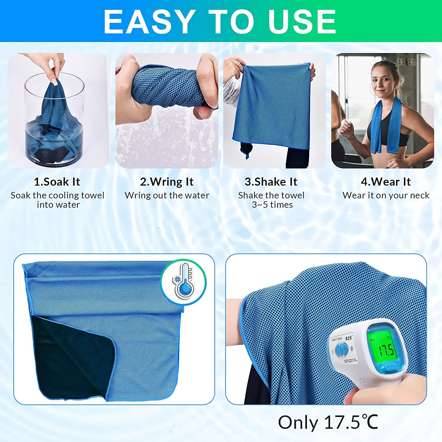 Cedar & Moore 4-pack blue microfiber cooling towels (35.4x11.8 in) for gym, yoga & outdoor use