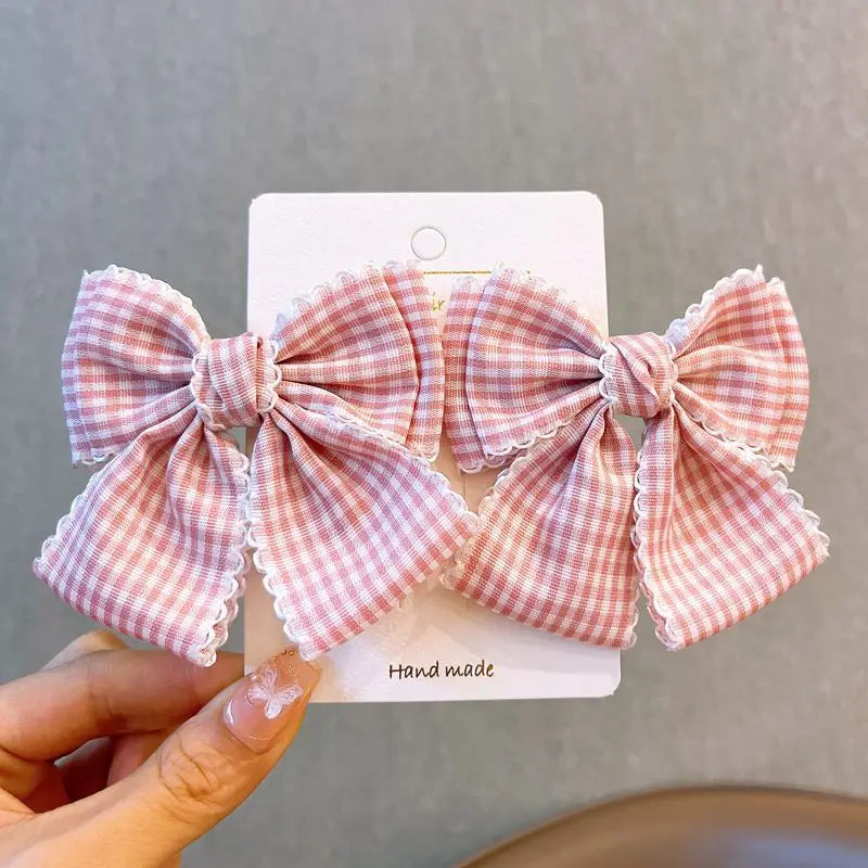 2-Piece Plaid Bow Hair Clips - Lace Kawaii Lolita Hair Accessories for Women & Girls