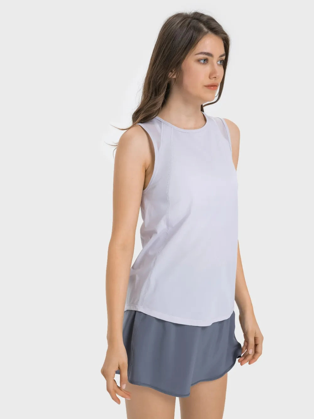 Active tank top with round neck, sleeveless, white