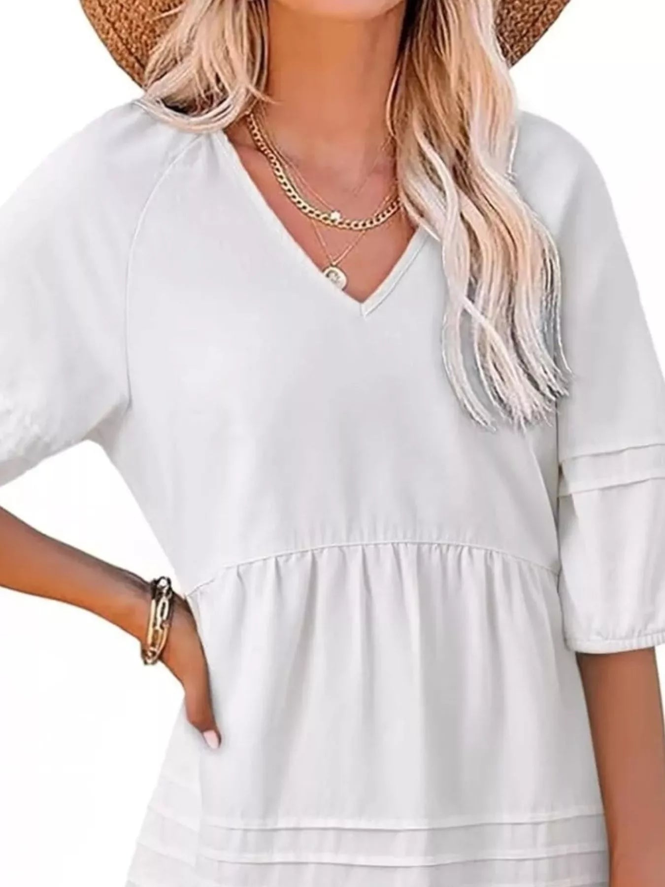 Cedar & Moore Casual V-Neck Puff Sleeve Denim Mini Dress in light denim