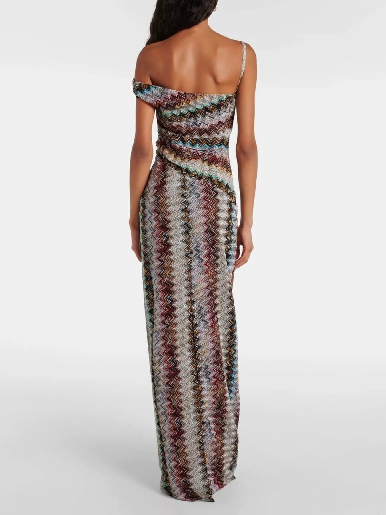 Cedar & Moore One-Shoulder Zigzag Knit Maxi Dress, multicolor knit, Trendsi