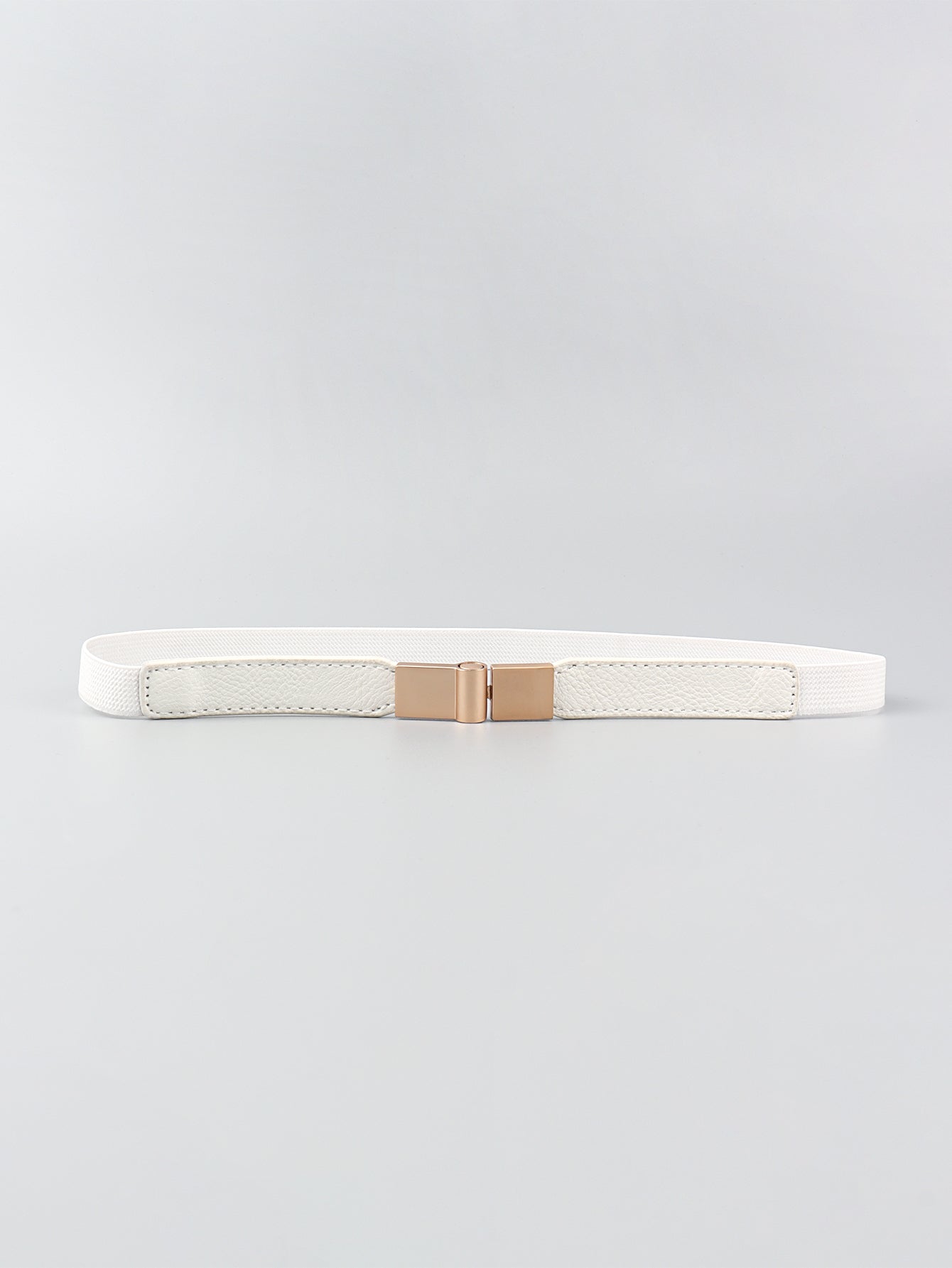 Elastic vegan leather skinny belt, white with rose-gold buckle