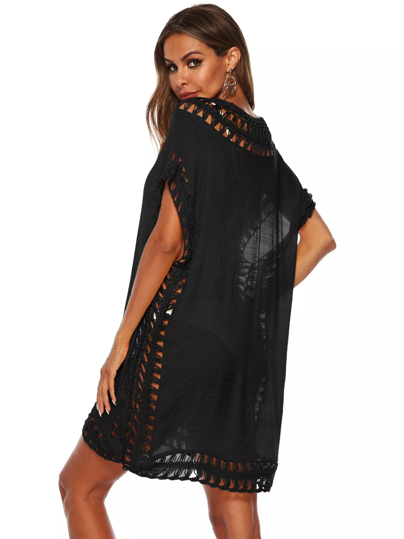 Crochet Trim V-Neck Cover-Up Dress