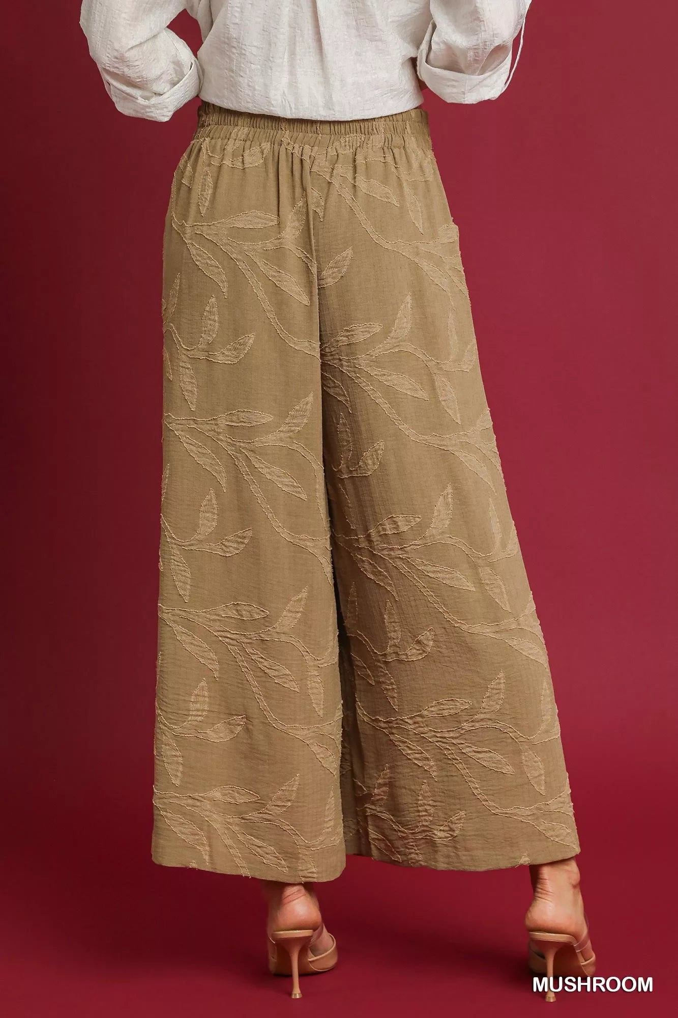 Mushroom jacquard wide-leg pants with wide legs and elastic waistband