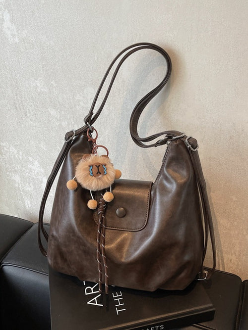 Adjustable Strap Shoulder Bag by Trendsi, medium brown PU purse with front flap pocket