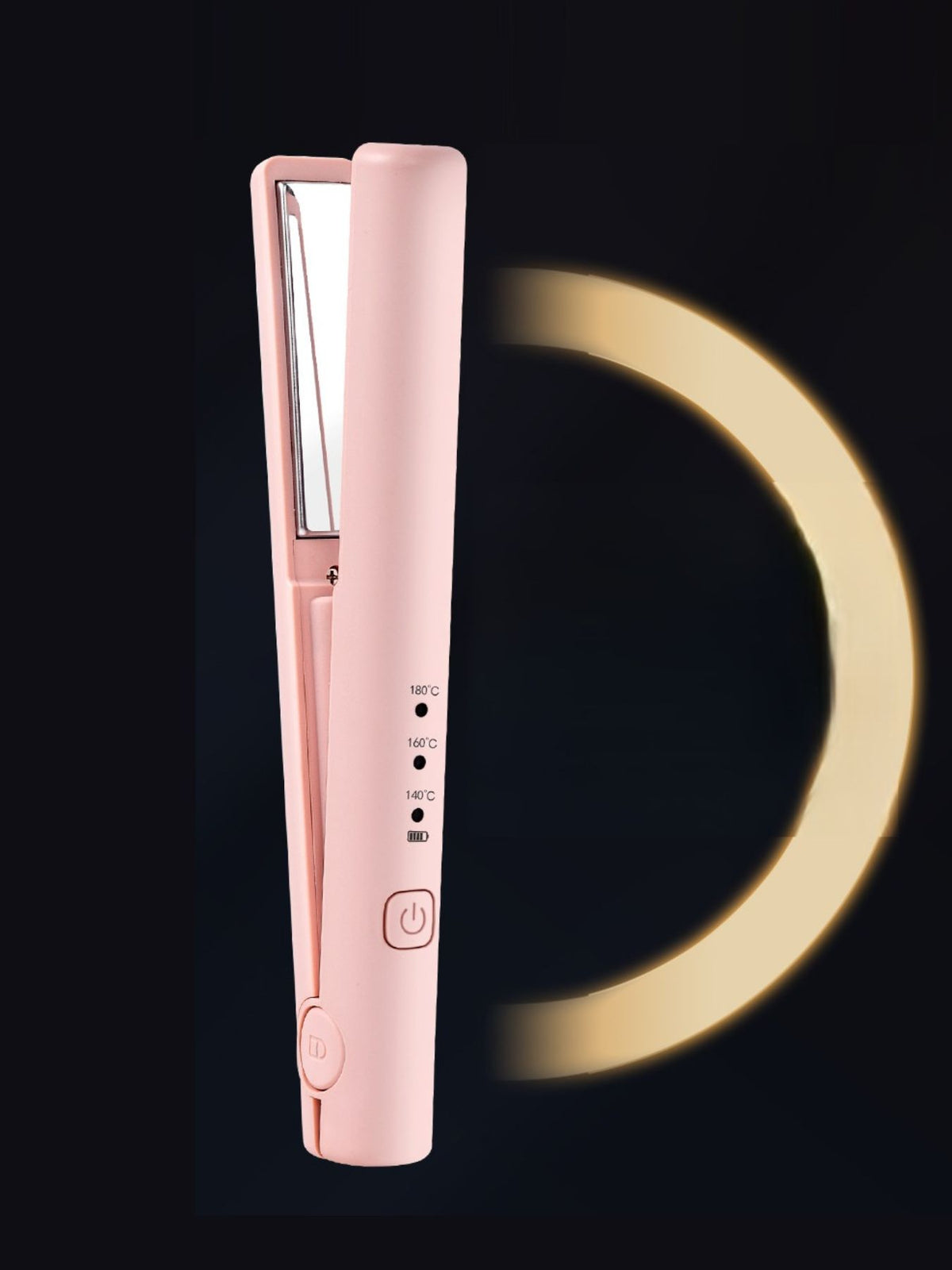 Pink cordless rechargeable mini hair straightener with visible heating plates
